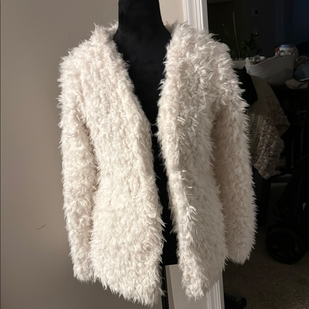 Fashion Nova White Teddy Jacket Cozy Plush Outerwear